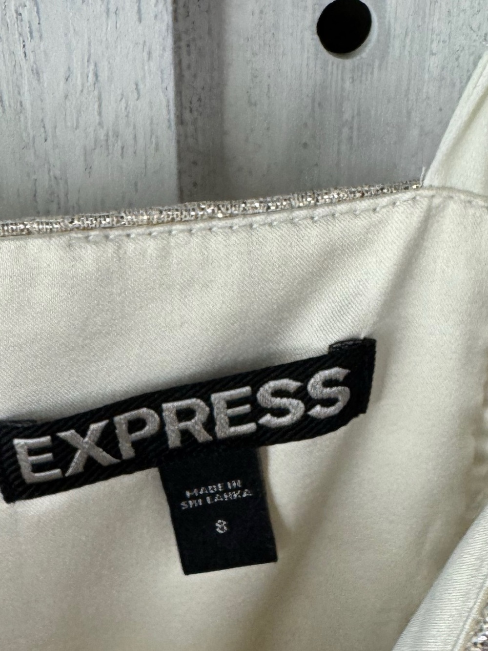 Express Cream Chiffon Mini Dress Size 8 Metallic Gold Bodice Party Cocktail - Picture 4 of 11